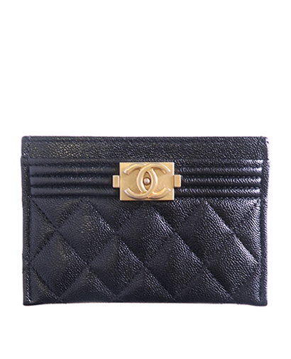 Chanel Boy Card Holder, £230, Accessories, Black, Caviar Leather, Front view